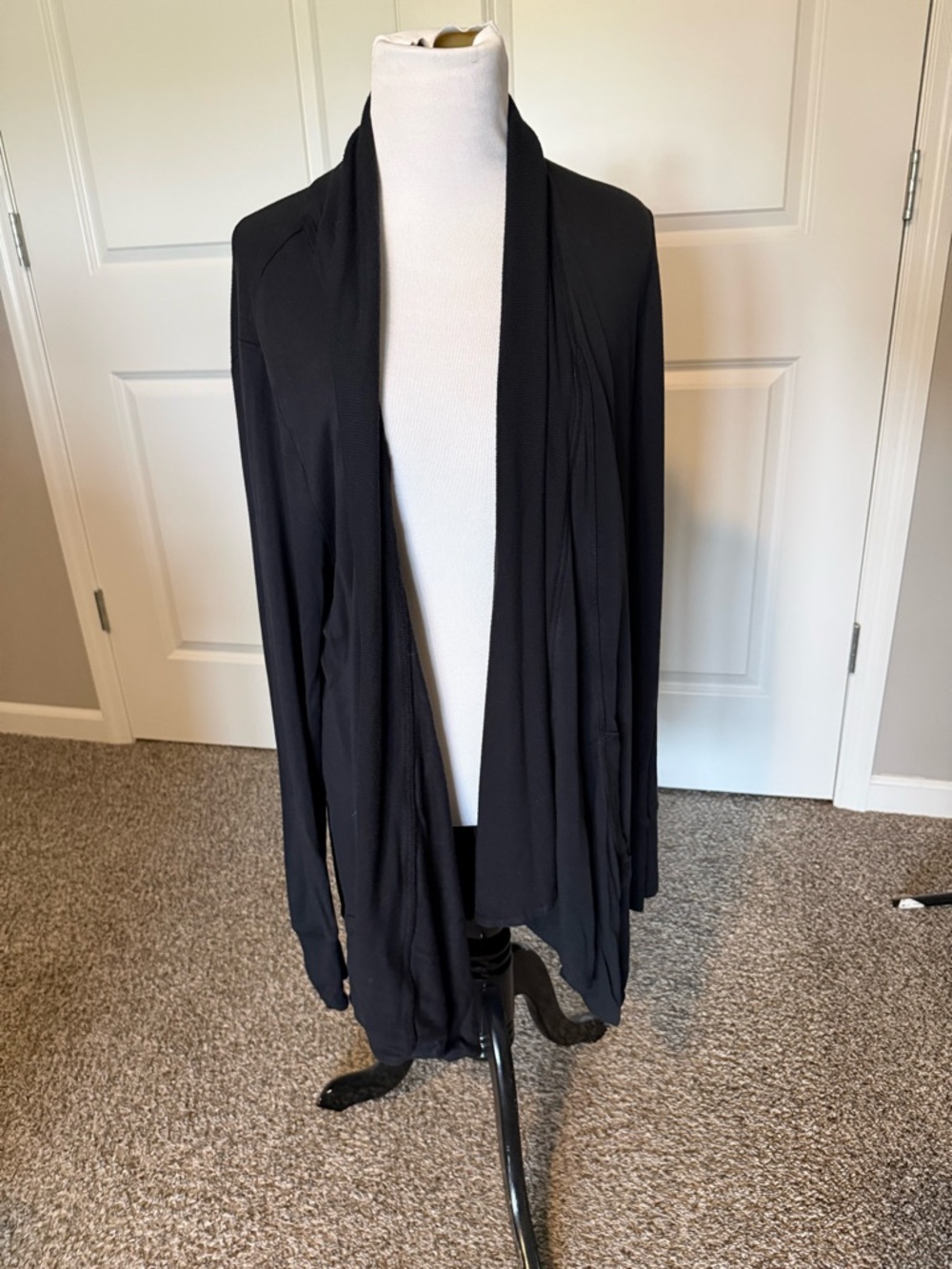 Athleta Pranayama Black Draped Open-Front Cardigan